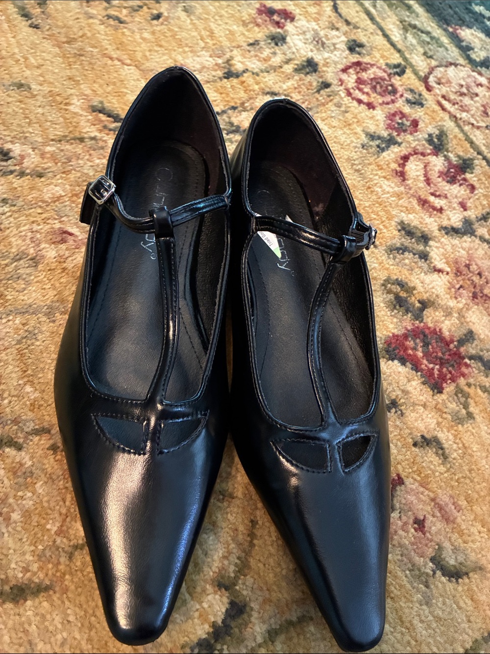 Women's Black T-Strap Pointed Flats - Sleek Everyday Style